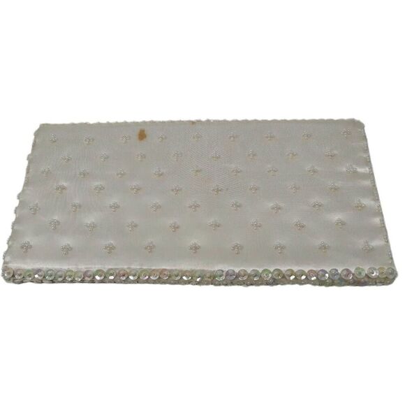 Vintage Iridescent Cream Hand Embellished Beaded Clutch | 1950s-1960s - Picture 2 of 4